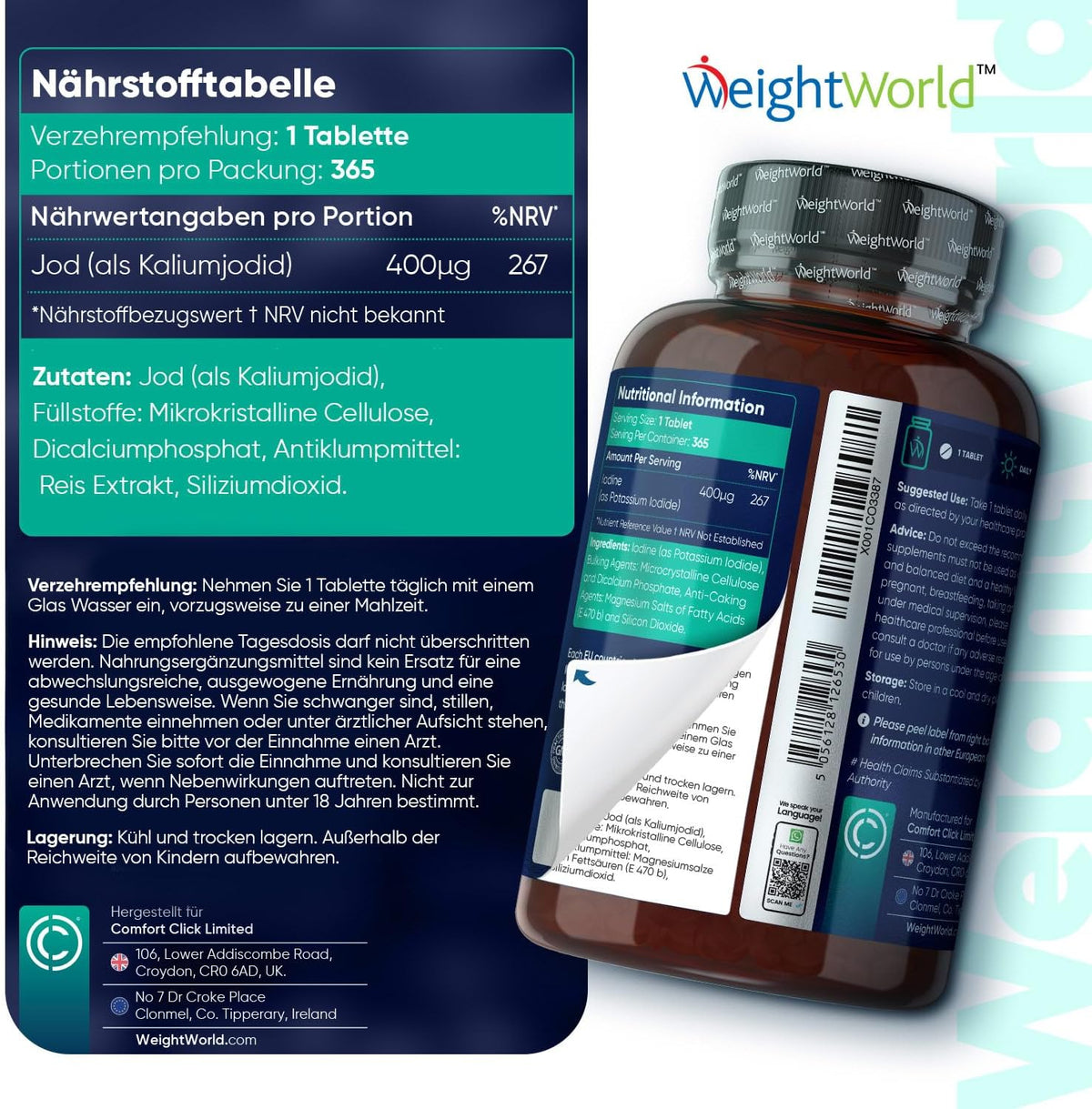 WeightWorld | Jod 400µg & Kaliumjodid – 365 vegane Tabletten