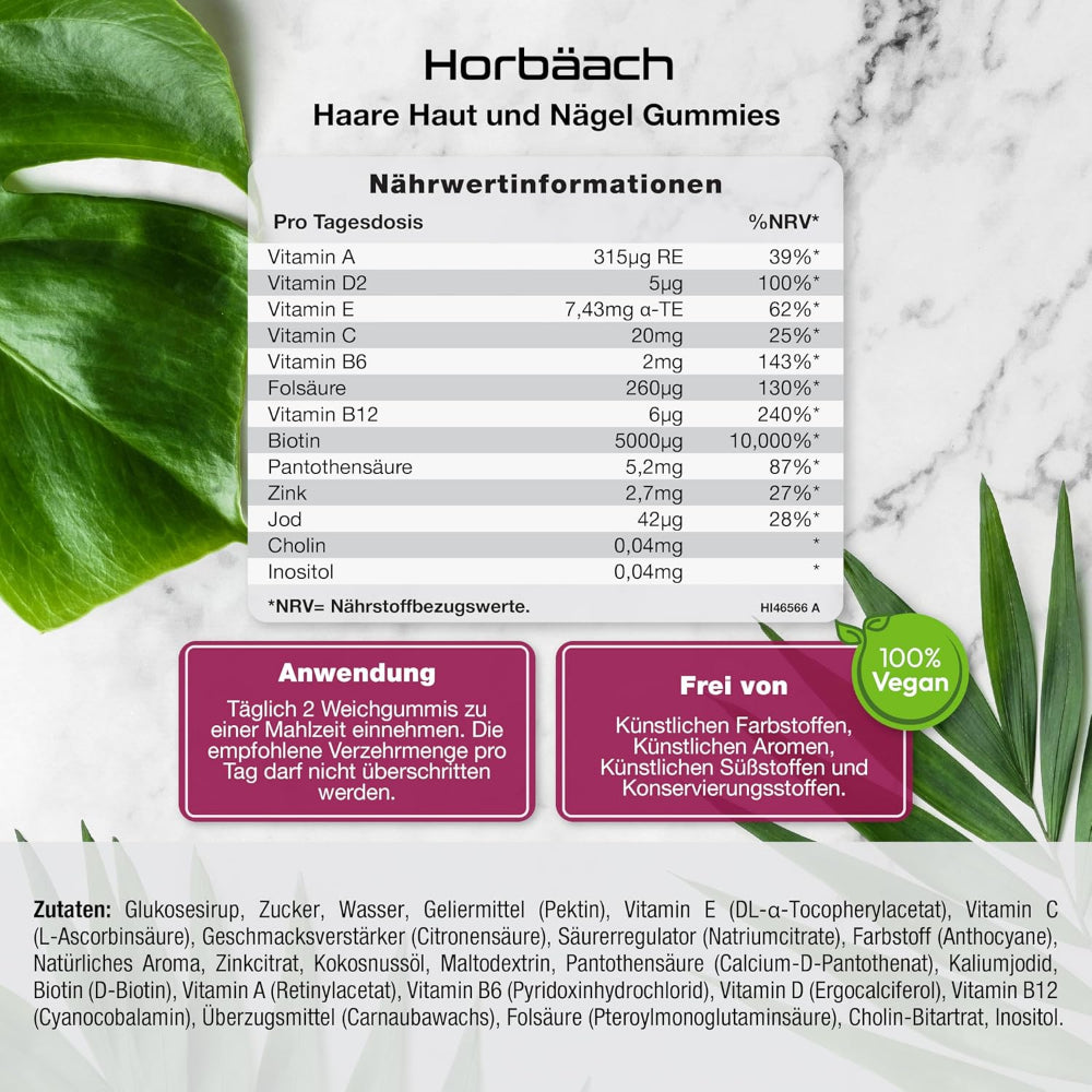 Horbaach Haut, Haare & Nägel Gummies mit 5000μg Biotin · 60 Stück – Bild 5
