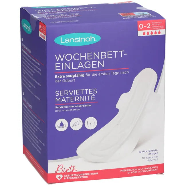 Lansinoh | Wochenbett-Einlagen - 10 Stück - extra saugfähig & atmungsaktiv - für starken Wochenfluss & die ersten Tage nach der Geburt