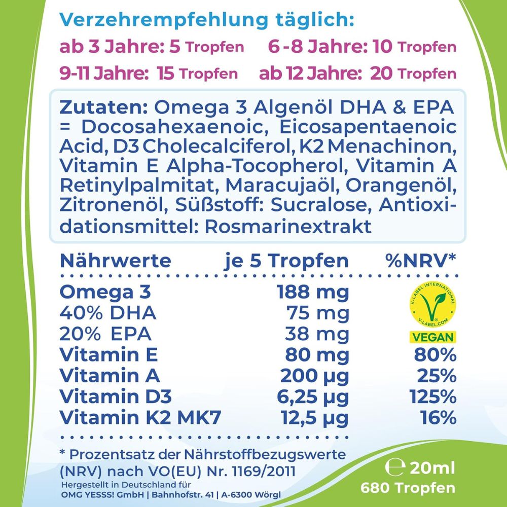 NatureCraft Vegan Algenöl Omega 3 Tropfen KIDS · 20 ml – Bild 5