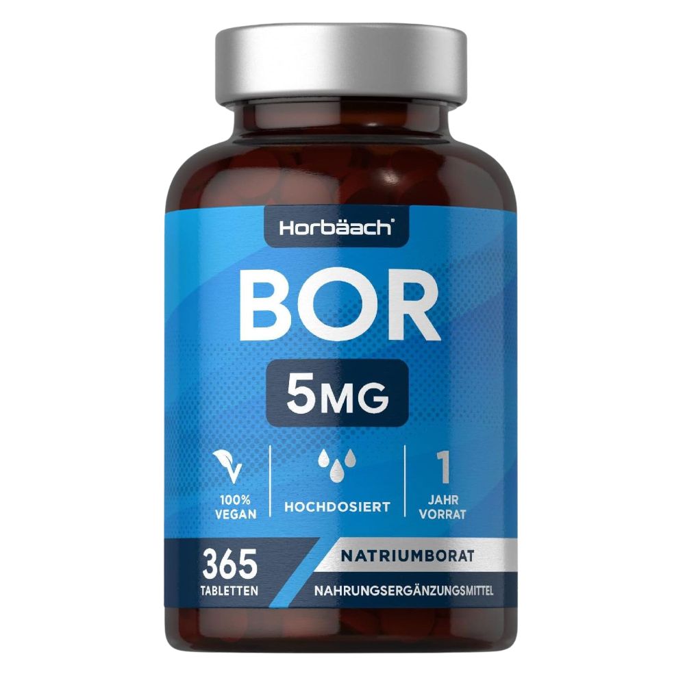 Horbäach Boron 5mg · Hochdosiert · 1 Jahr Vorrat · 365 Vegane Tabletten