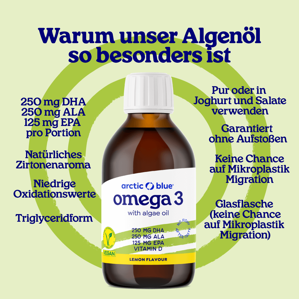 Arctic Blue Omega 3 Algenöl DHA + EPA und Hanfsamenöl ALA mit Vitamin D3 – Bild 3