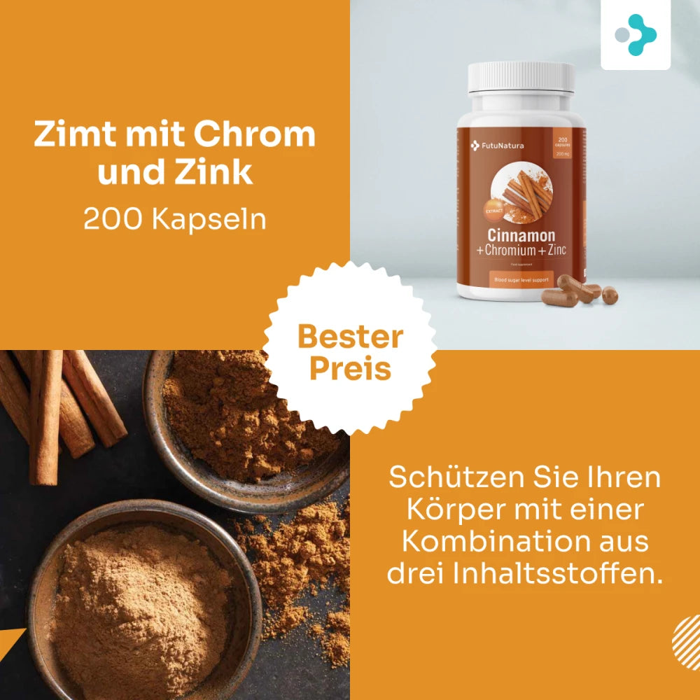 FutuNatura Zimt mit Chrom und Zink für den Blutzuckerspiegel · 200 Kapseln – Bild 3