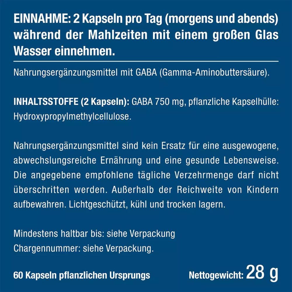 Nutrimea GABA Pur Pur 750mg · Hochdosiert & Ohne Zusätze · 60 Kapseln – Bild 5