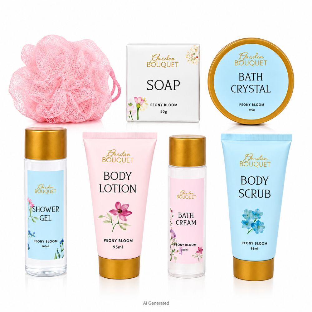 Garden Bouquet Peony Bloom – 7-teiliges Bade- & Körperpflege-Geschenkset mit Pfingstrosenduft