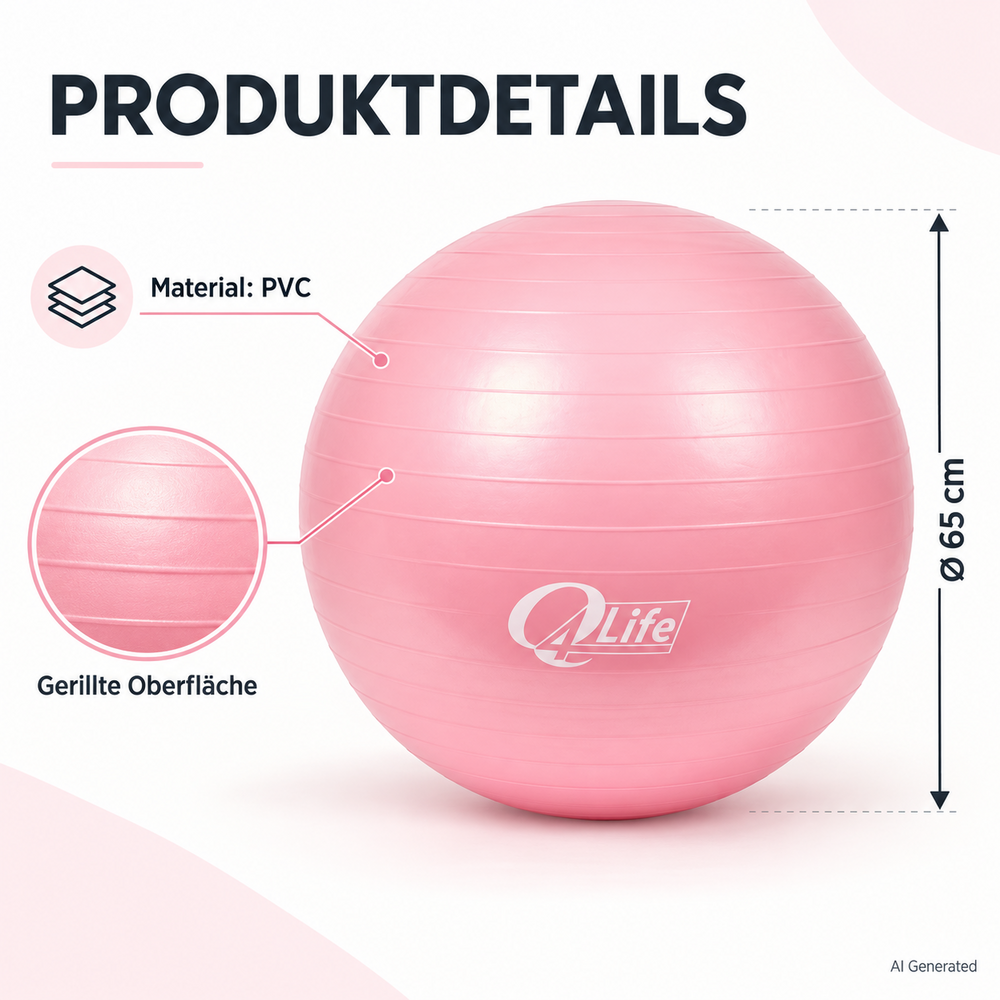 Q4Life | Gymnastikball 65 cm - Set mit Pumpe