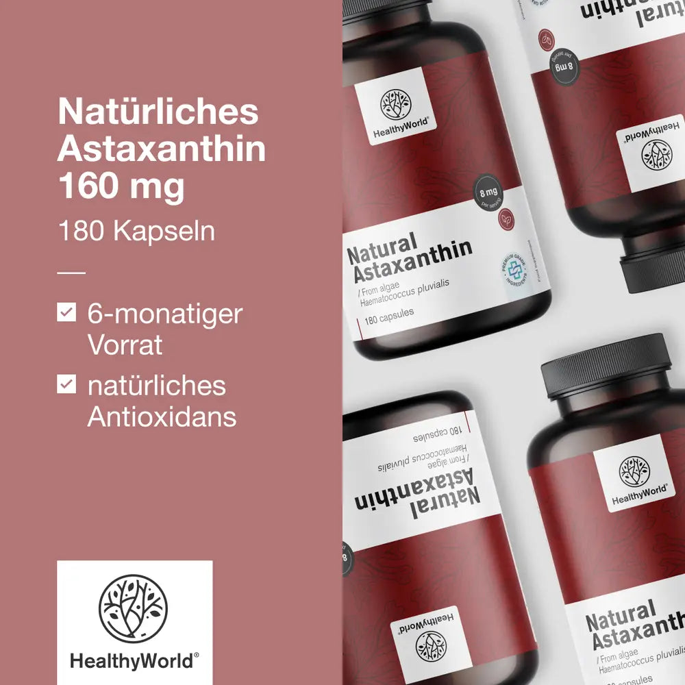 HealthyWorld Natürliches Astaxanthin 160 mg · 180 Kapseln – Bild 3