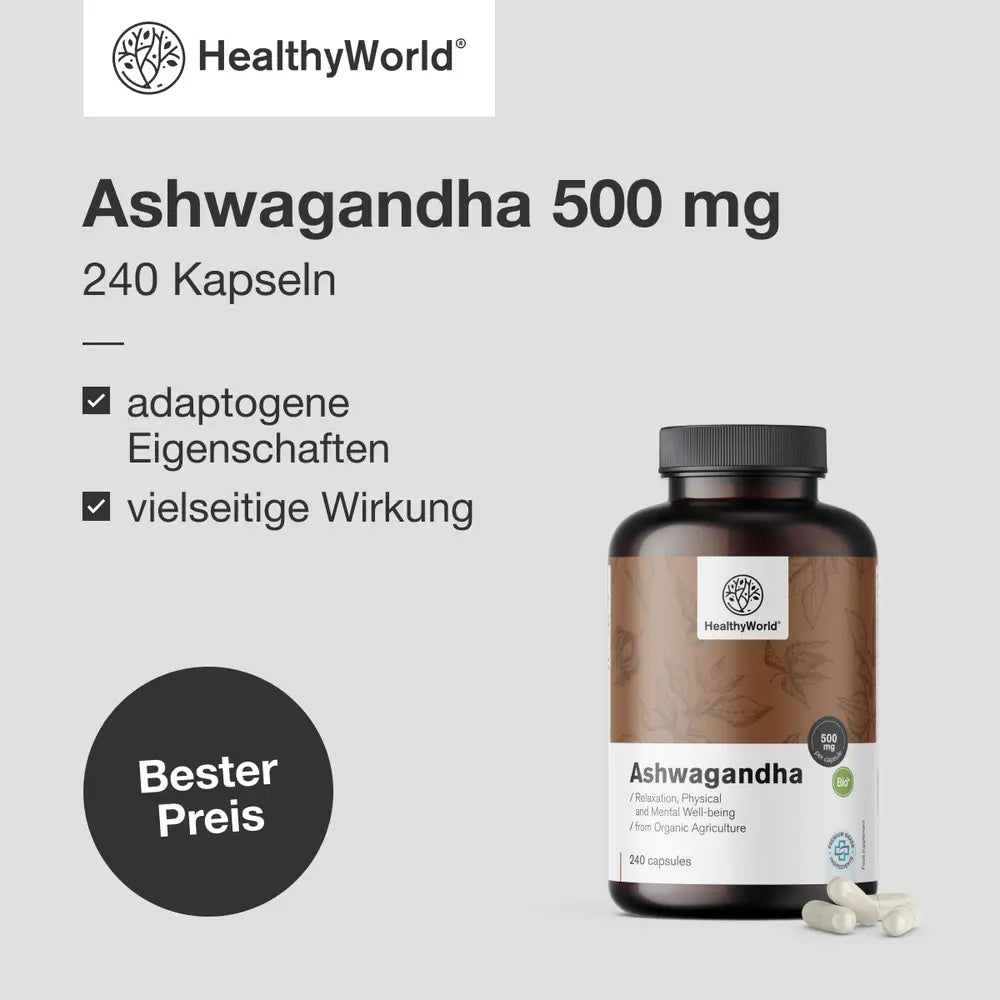 HealthyWorld Ashwagandha 500 mg · 240 Kapseln – Bild 3
