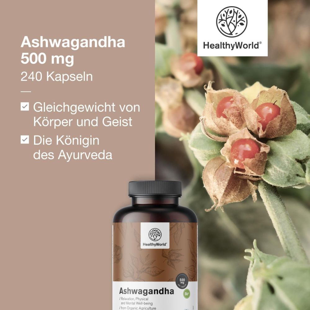 HealthyWorld Ashwagandha 500 mg · 240 Kapseln – Bild 5