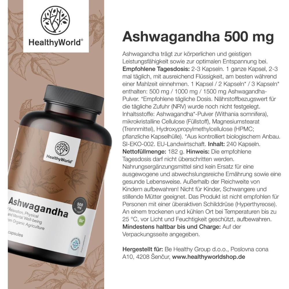 HealthyWorld Ashwagandha 500 mg · 240 Kapseln – Bild 6