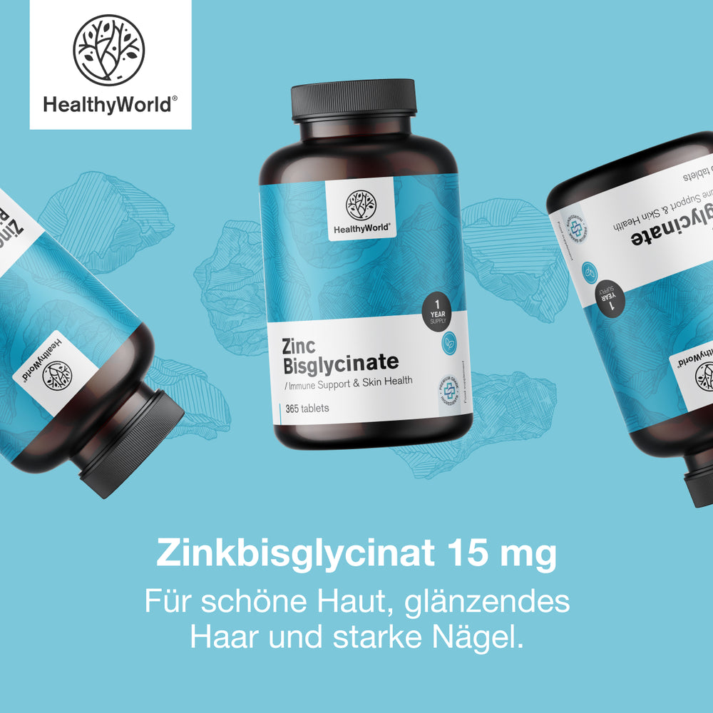 HealthyWorld Zinkbisglycinat 15 mg für Haut, Haare, Nägel & Immunsystem · 365 Tabletten – Bild 3