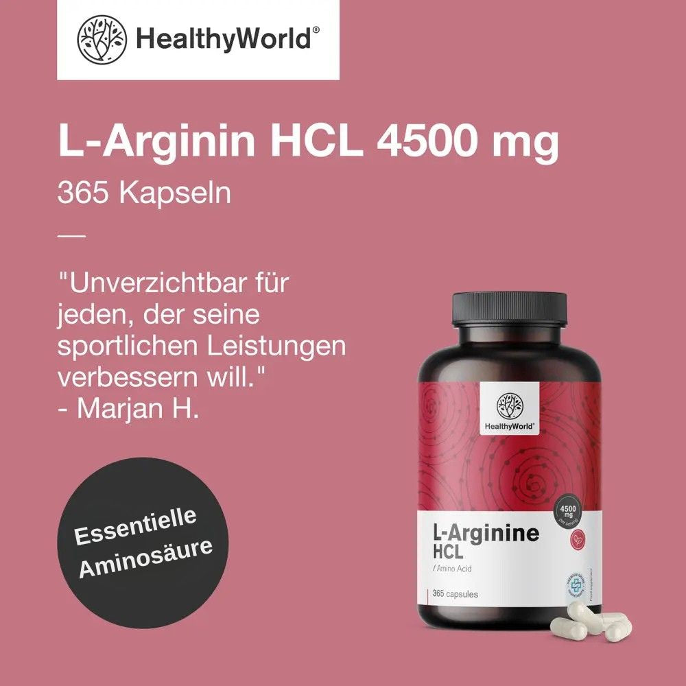 HealthyWorld L-Arginin HCL 4500 mg für Aktive, Männer und Senioren · 365 Kapseln – Bild 3