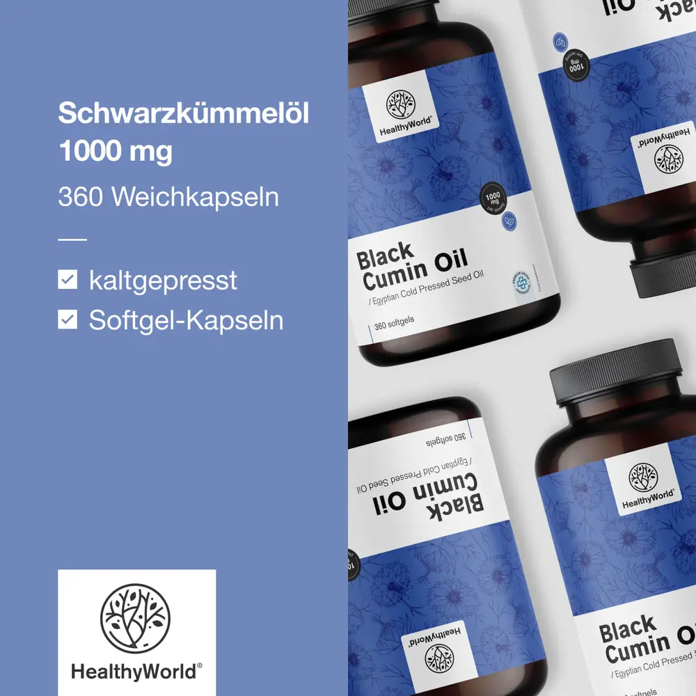 HealthyWorld Schwarzkümmelöl 1000 mg · 360 Weichkapseln – Bild 5