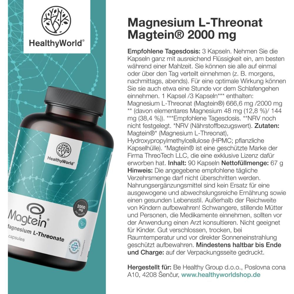 HealthyWorld Magnesium Magtein® L-Threonat 2000 mg · 90 Kapseln – Bild 5