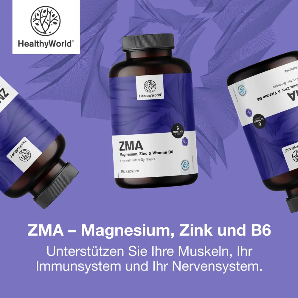 HealthyWorld ZMA · Magnesium, Zink und B6 · 180 Kapseln – Bild 5