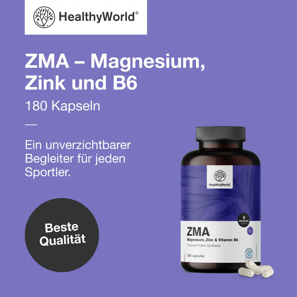 HealthyWorld ZMA · Magnesium, Zink und B6 · 180 Kapseln – Bild 3