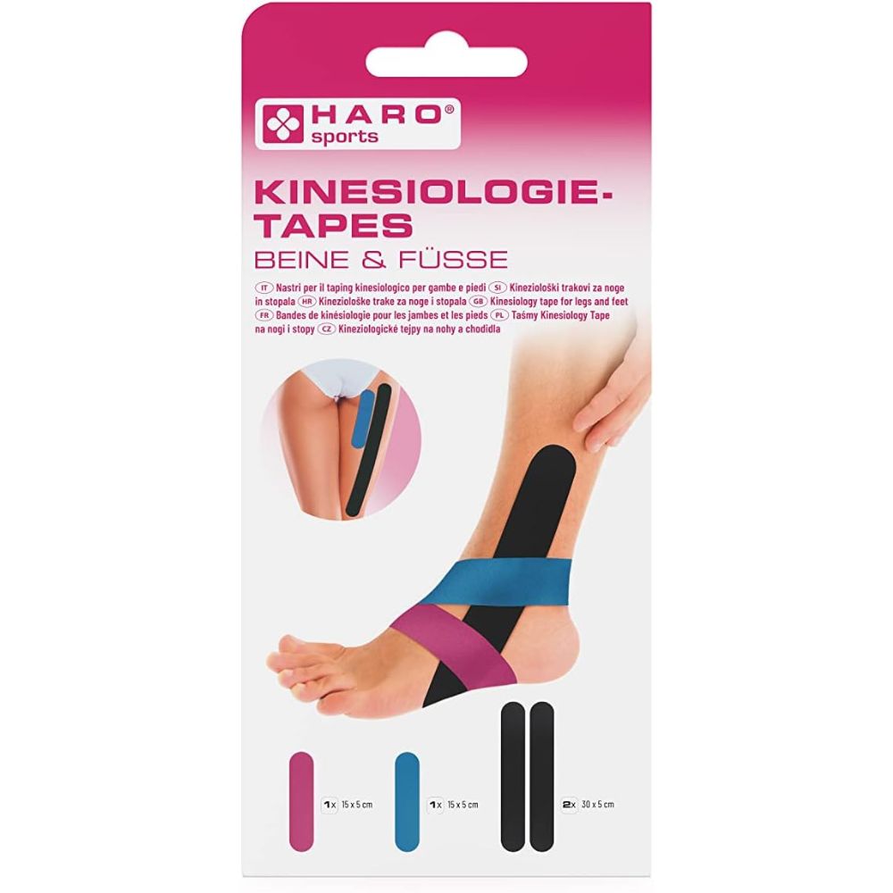 Haro Kinesiologietapes für Beine und Füße · 2 Abschnitte mit 2 Größen