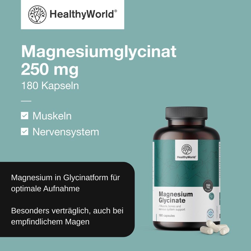 HealthyWorld Magnesiumglycinat 250 mg · 180 Kapseln – Bild 4