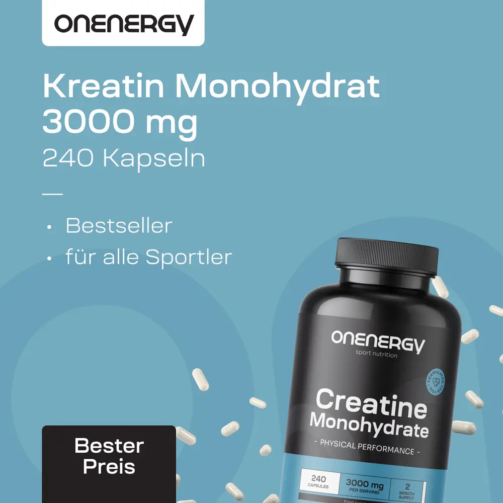 OnEnergy Kreatin Monohydrat 3000 mg für der körperlichen Leistungsfähigkeit · 240 Kapseln – Bild 5