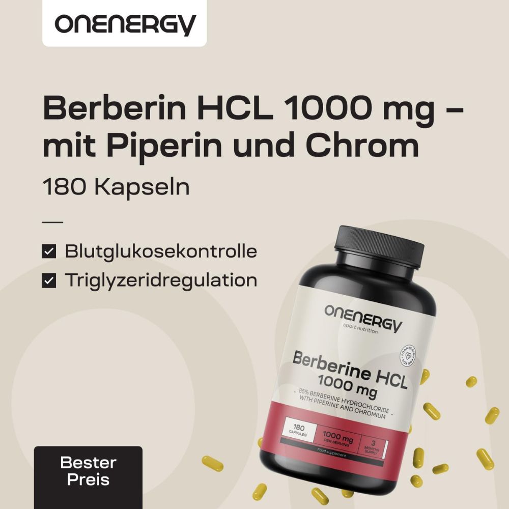 Onenergy Berberin HCL 1000 mg · mit Piperin und Chrom · 180 Kapseln – Bild 6