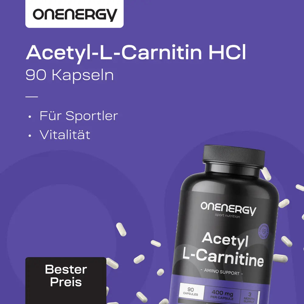 OnEnergy | Acetyl-L-Carnitin HCl für den Stoffwechsel von Fettsäuren – 90 Kapseln