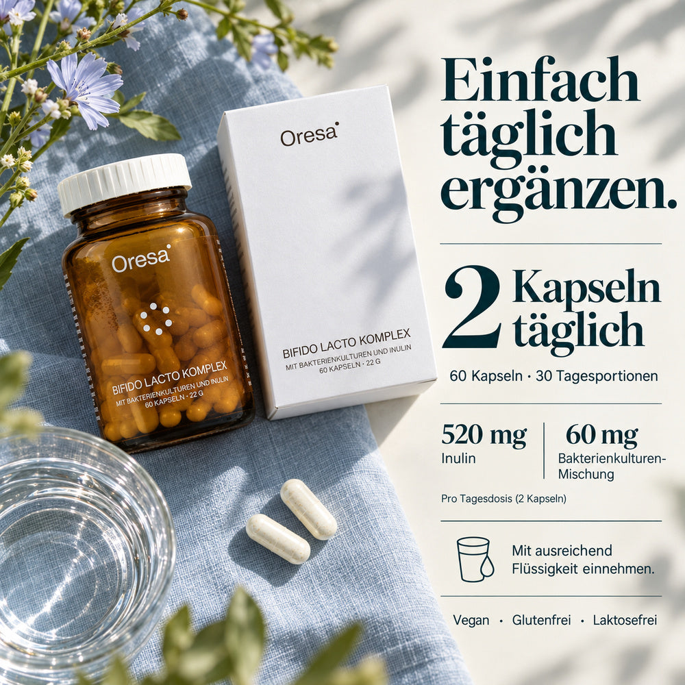 Oresa | Bifido Lacto Komplex - 10 Bakterienkulturen mit Inulin - 60 vegane Kapseln