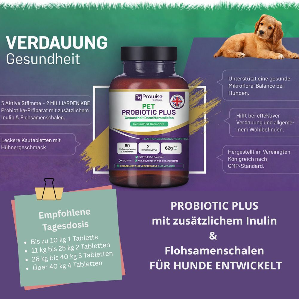Prowise Healthcare | Pet Probiotic Plus mit Inulin und Flohsamenschalen 2 Milliarden CFU