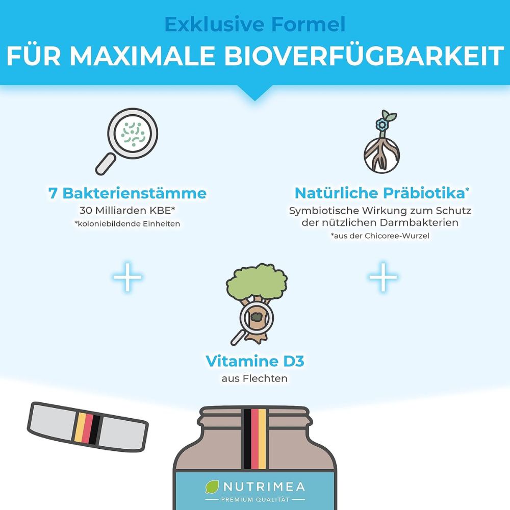 Nutrimea Probioactif Kulturen-Komplex mit 7 Bakterienstämmen & Vitamin D · 60 Kapseln – Bild 4