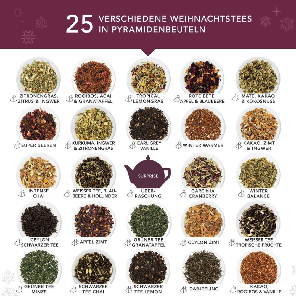 English Tea Shop | Tee Adventskalender „Mosaik weiß“ – BIO, 25 Pyramidenbeutel