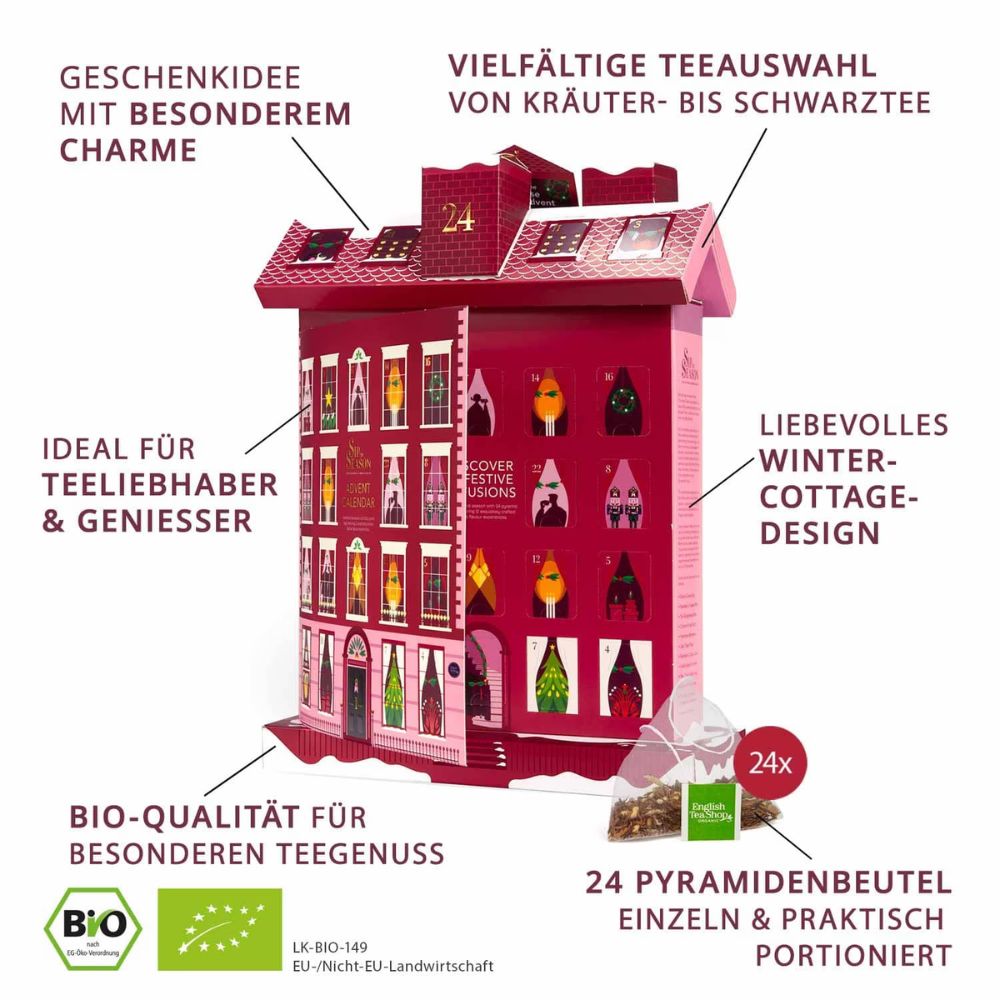 English Tea Shop | Tee Adventskalender Winter‑Cottage - 24 Pyramidenbeutel