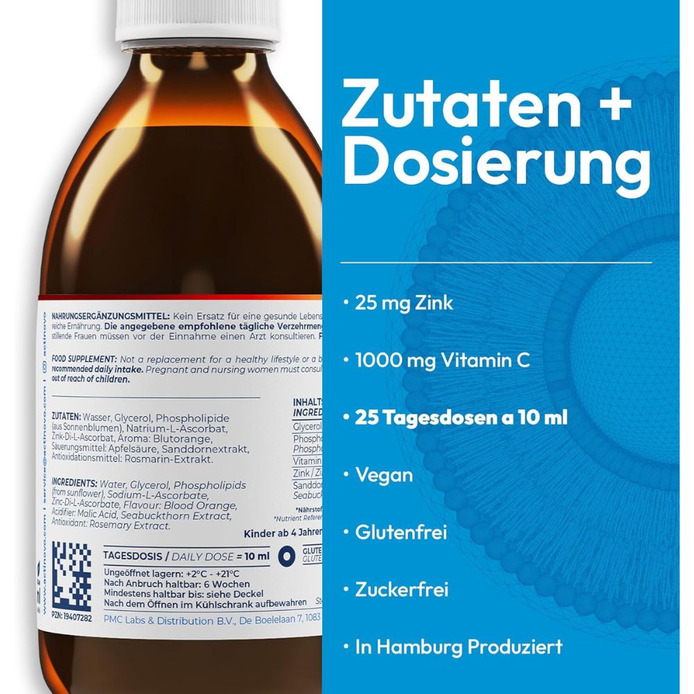 ActiNovo Zink + Vitamin C Liposomal mit Blutorangengeschmack · 250ml – Bild 2
