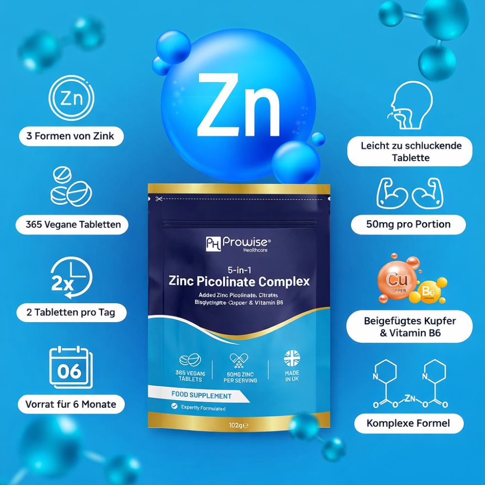 Prowise Healthcare 5-in-1 Zinkpicolinat-Komplex 50 mg · 365 vegane Tabletten – Bild 2