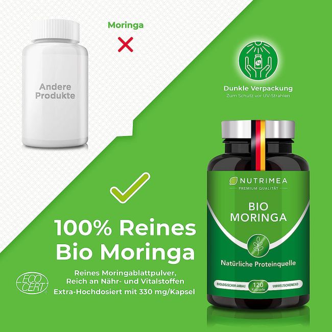 Nutrimea | MORINGA Oleifera Kapseln | BIO Zertifiziert OHNE Zusätze SUPERFOOD 100% VEGAN
