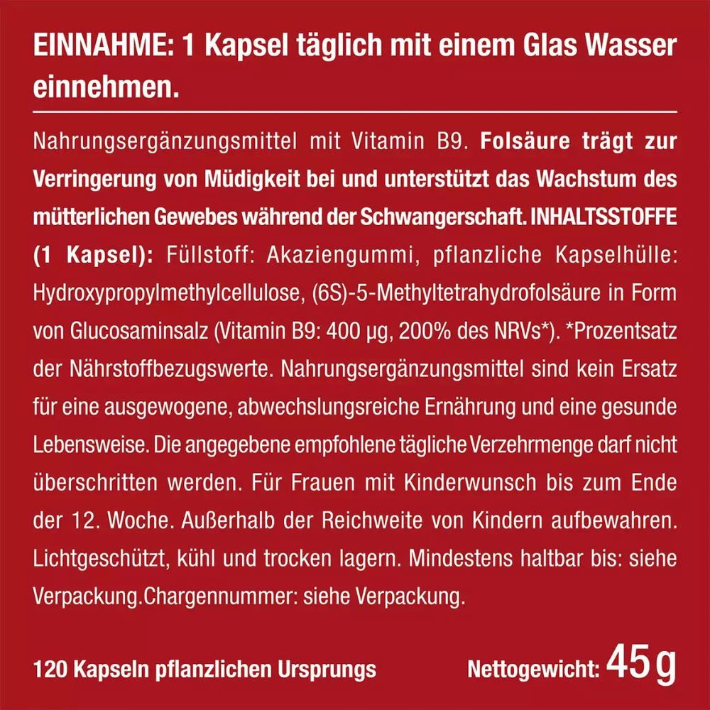 Nutrimea Folsäure (Vitamin B9) mit Quatrefolic® · 400 µg · 120 Kapseln – Bild 5
