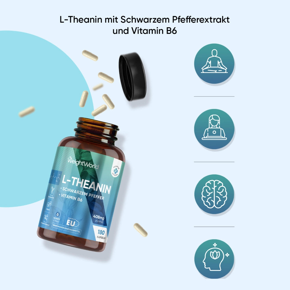 WeightWorld L-Theanin Kapseln mit schwarzem Pfeffer und Vitamin B6 · 180 Kapseln – Bild 3