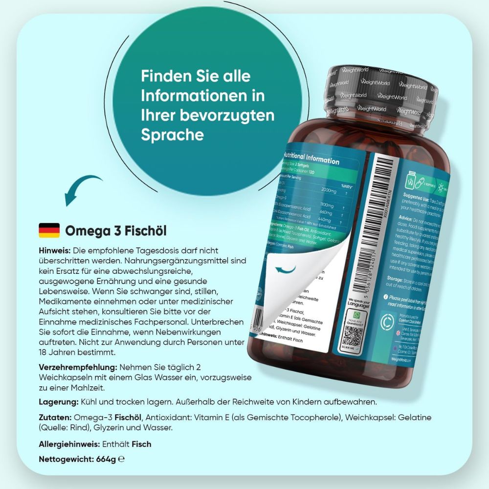 WeightWorld Omega 3 Fischöl für Herz, Gehirn, Augen & Energie · 240 Weichkapseln – Bild 4