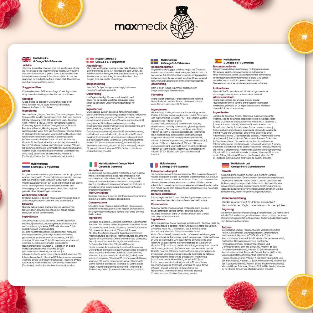 maxmedix | Omega 3, 6, 9 + Multivitamin Gummies für Kinder - 120 Stück