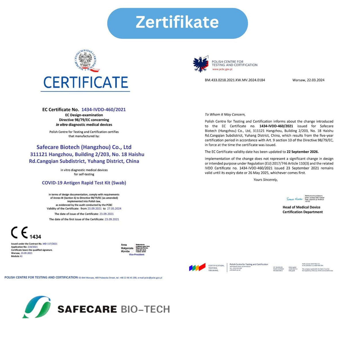 AKTION! 10 Stück - Safecare Laien Nasal Covid-19 Corona Test - CE 1434 - MHD 10/27 - Alle neuen Varianten.