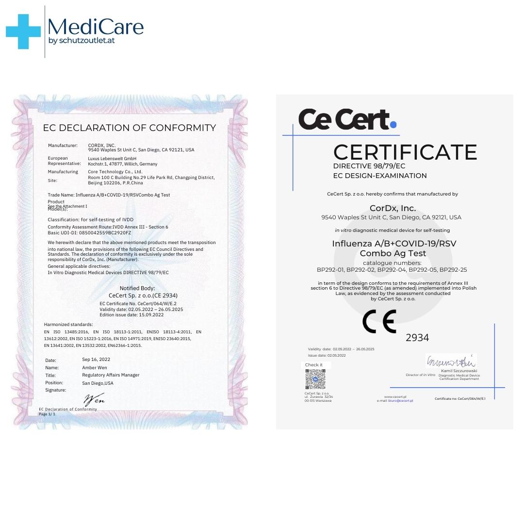 CorDx Combo-Selbsttest 4in1 SARS-CoV-2, Influenza A/B & RSV