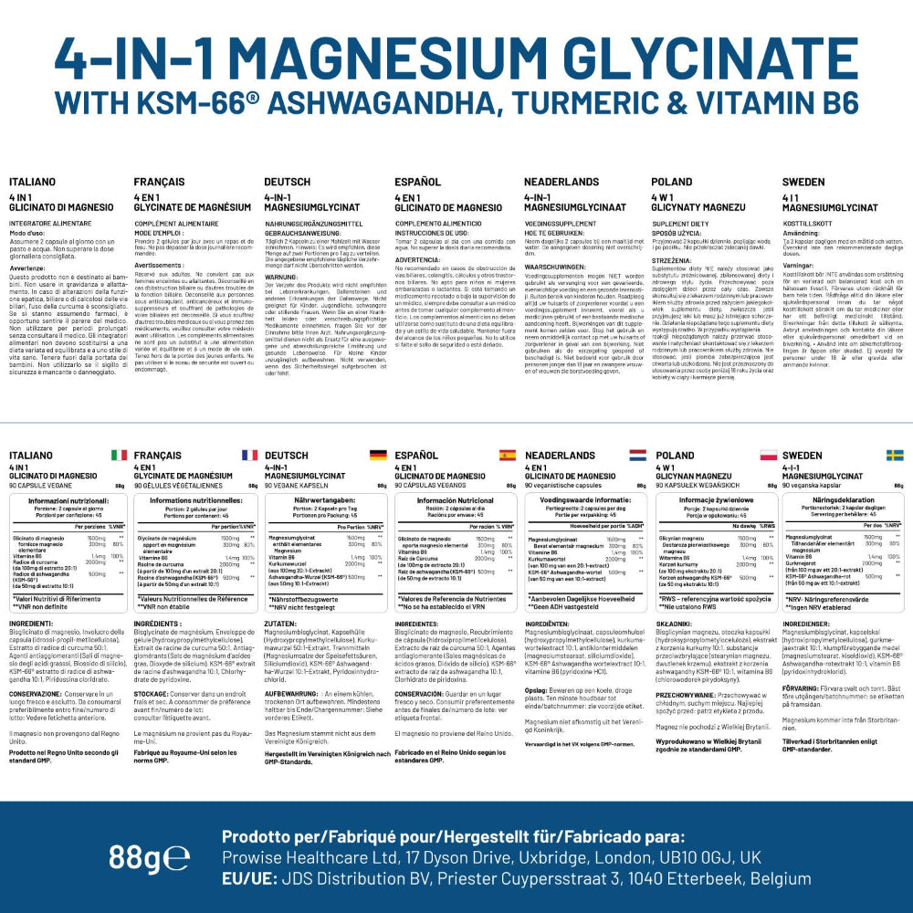 Prowise Healthcare 4-IN-1 Magnesiumglycinat mit Ashwagandha, Kurkuma & Vitamin B6 · 90 vegane Kapseln – Bild 6