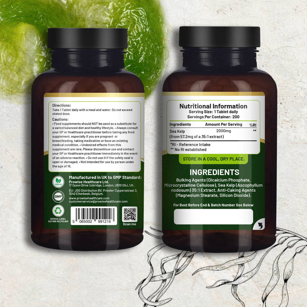 Prowise Healthcare Meeresalgen 2000 mg · Natürliche Jodquelle · 200 vegane Tabletten – Bild 5