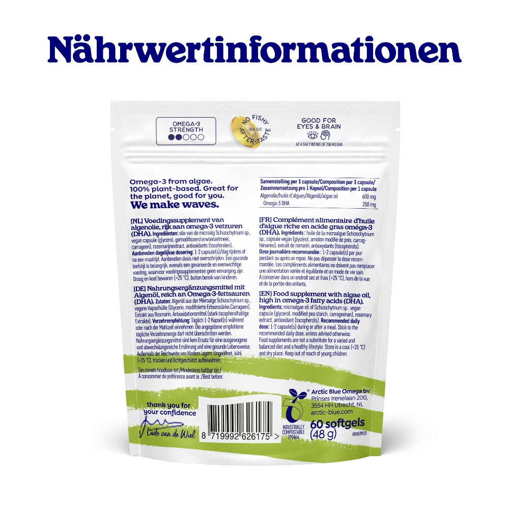 Arctic Blue Omega 3 Algenöl DHA · Vegan · 60 Weichkapseln – Bild 4