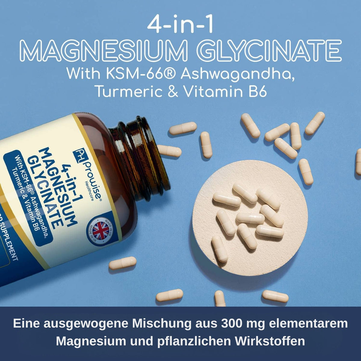 Prowise Healthcare 4-IN-1 Magnesiumglycinat mit Ashwagandha, Kurkuma & Vitamin B6 · 90 vegane Kapseln – Bild 3