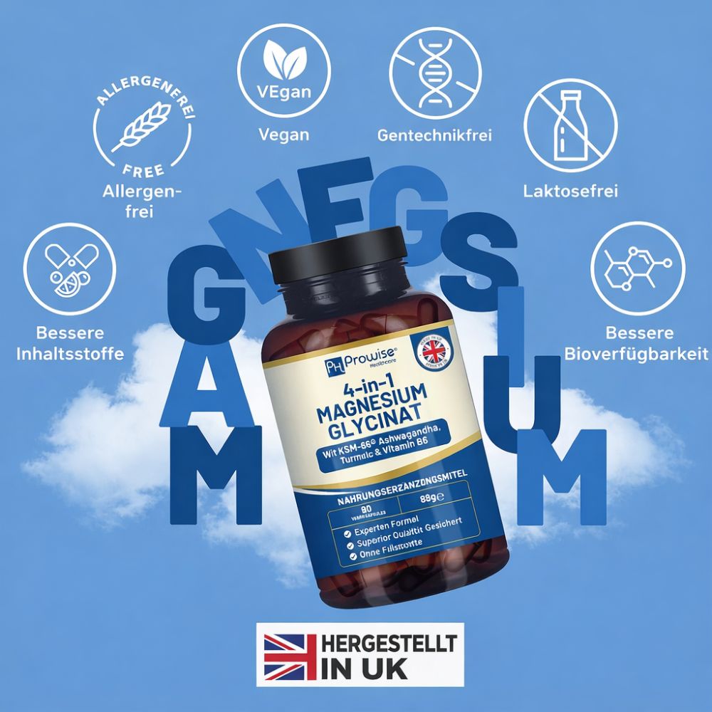 Prowise Healthcare 4-IN-1 Magnesiumglycinat mit Ashwagandha, Kurkuma & Vitamin B6 · 90 vegane Kapseln – Bild 4