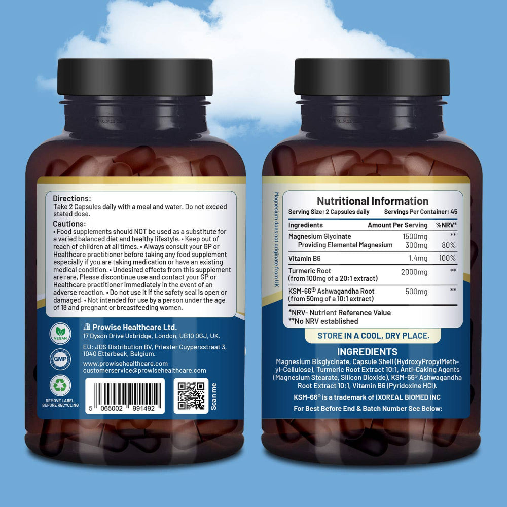 Prowise Healthcare 4-IN-1 Magnesiumglycinat mit Ashwagandha, Kurkuma & Vitamin B6 · 90 vegane Kapseln – Bild 5