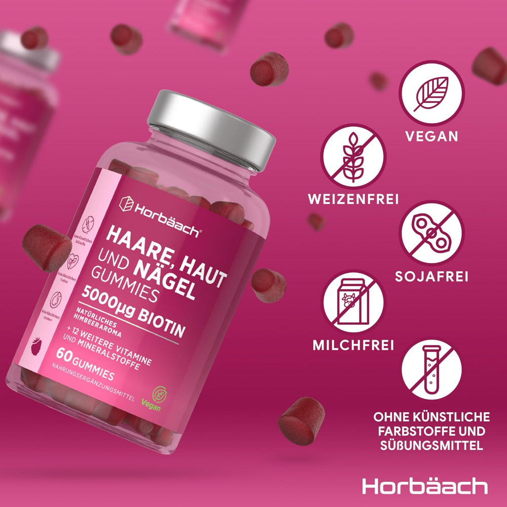Horbaach Haut, Haare & Nägel Gummies mit 5000μg Biotin · 60 Stück – Bild 3