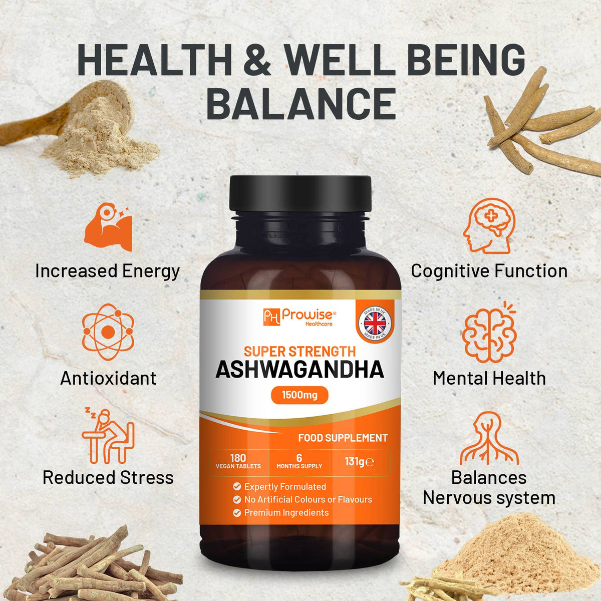 Prowise Healthcare Ashwagandha 1500 mg · 180 vegane Tabletten – Bild 3