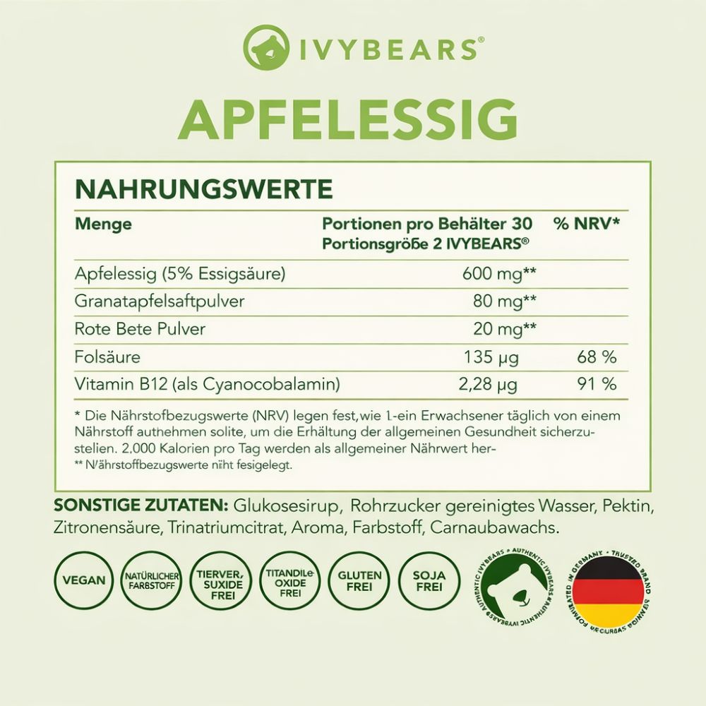 IvyBears Apple Cider Vinegar mit Folsäure & Vitamin B12 · 60 Gummibärchen – Bild 4