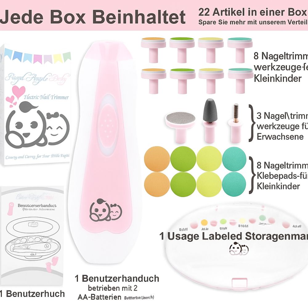 Royal Angels | Baby-Nagelfeile 21 in 1 inklusive 13 Ersatzwerkzeugen - Blau / Rosa