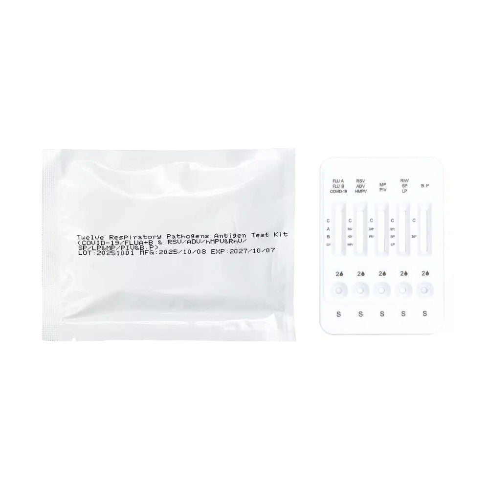 BISAF | 12in1 Test COVID‑19, Influenza, RSV, ADV, hMPV, RhV, hPIV, MP, LP, Pneumokokken, Keuchhusten + Gratis Nanovio FFP2